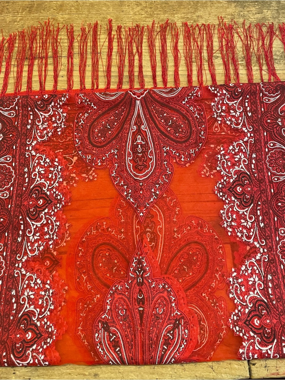 Tasha Polizzi Red Paisley Fringe Scarf